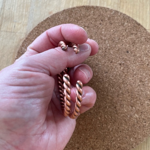 Pair of Handmade Rope-Style Solid Copper Cuff Bangle Bracelets - Picture 3 of 6